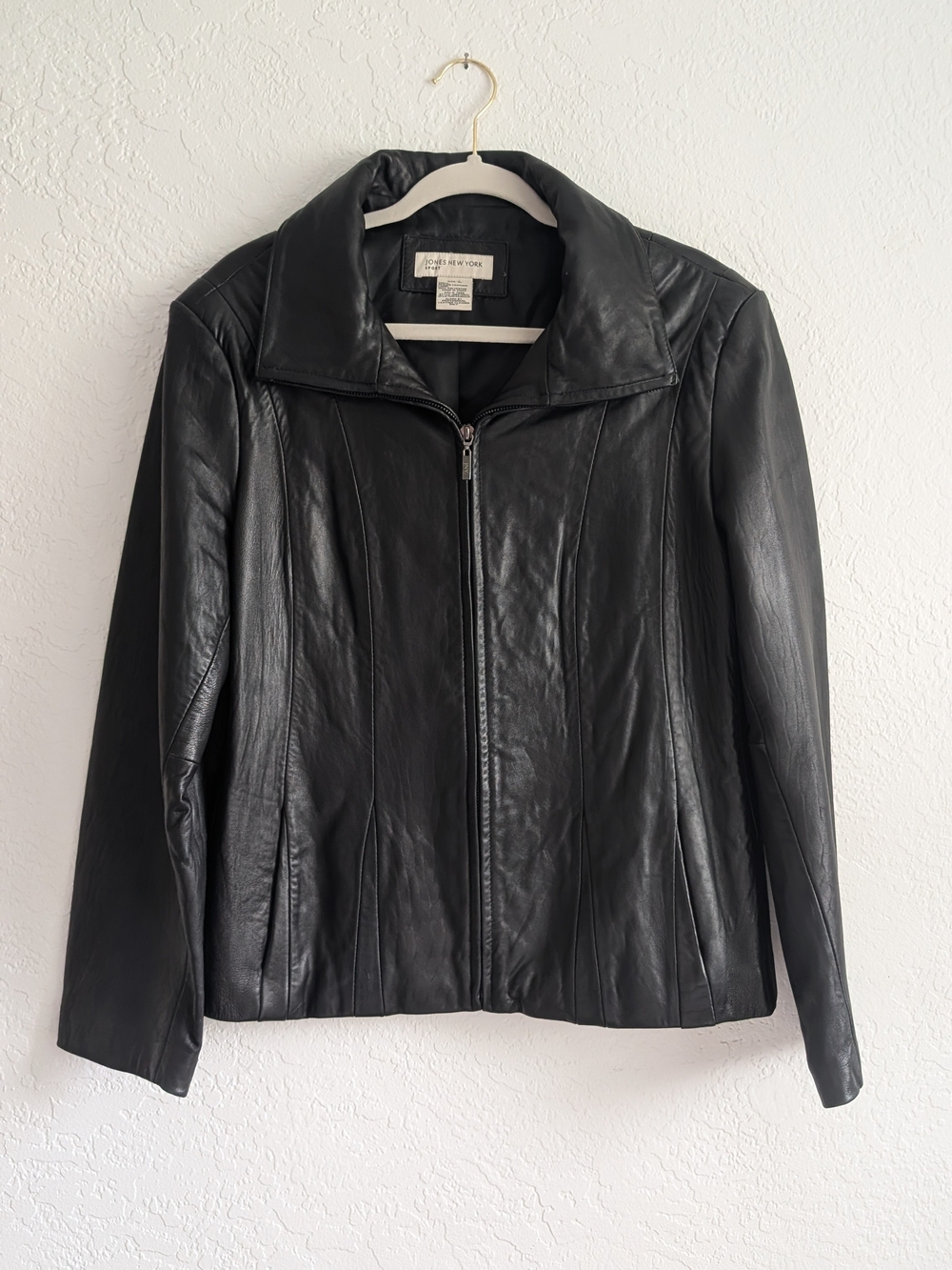 Jones New York Black Leather Zip-Front Jacket